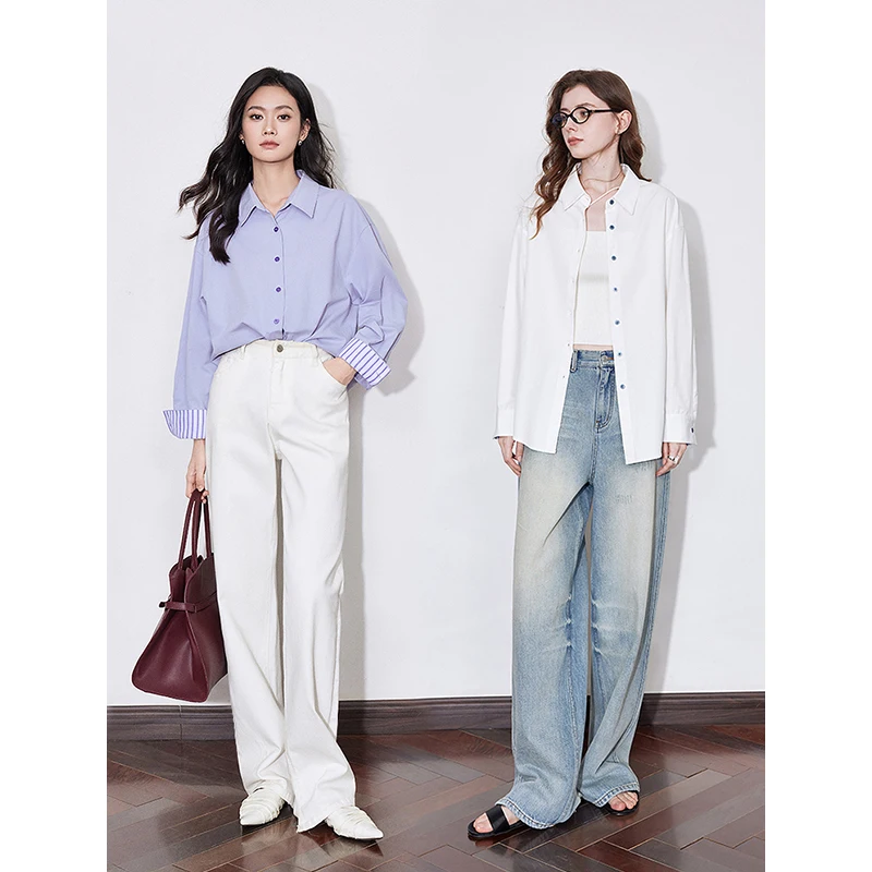 TOYOUTH Women Blouse Shirt 2025 Spring New Striped Turn Down Collar Long Sleeve Office Lady Style Pure Cotton Shirt Tops