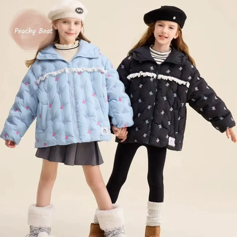

Модная кружевная куртка принцессы с бабочкой для девочек, детское пальто с хлопковой подкладкой для подростков, теплая зимняя верхняя одежда, повседневная детская одежда, От 5 до 16 лет