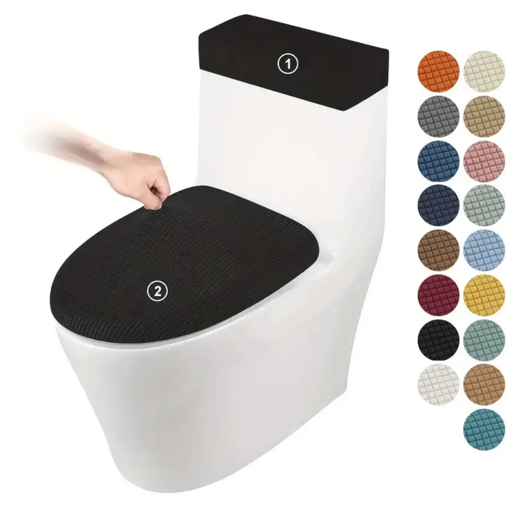 2Pcs/Set Solid Color Toilet Lid Cover Thickened Corn Pattern Tank Lid Cover Non-slip Washable Toilet Dust Cover Hotel Bathroom