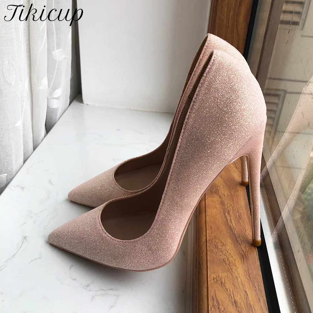 

Tikicup Sexy Glamorous Blush Pink Glitter Pointed Toe Stiletto Heels for Women Shiny Party Prom Wedding Bridal Bridesmaid Pumps