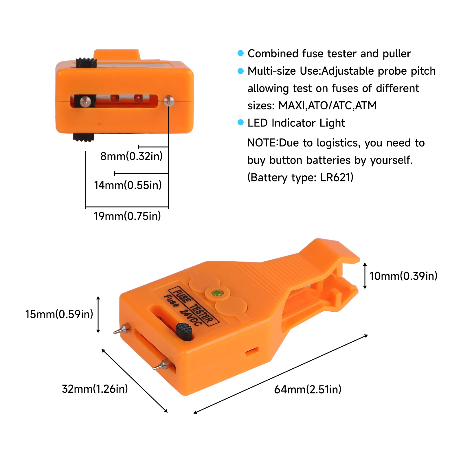 Auto Zekeringtester 24V autozekeringtester Blade Puller Multifunctionele Auto Checker Puller Removal Tool voor Mini/Standaard Blade