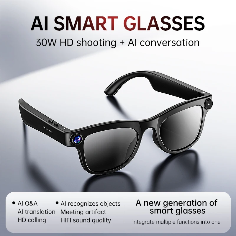Lenovo New Smart AI Glasses 1600W HD 8K Shooting Camera Photo Voice Call Translation Bluetooth AI Camera Glasses for Men Women