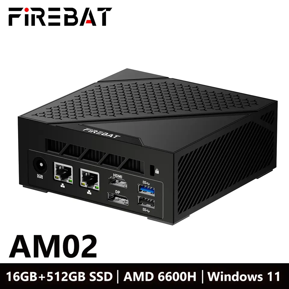 FIREBAT AM02 Mini PC Desktop with AMD Hex Core Ryzen 5 6600H / 16GB RAM / 512GB SSD / Windows 11