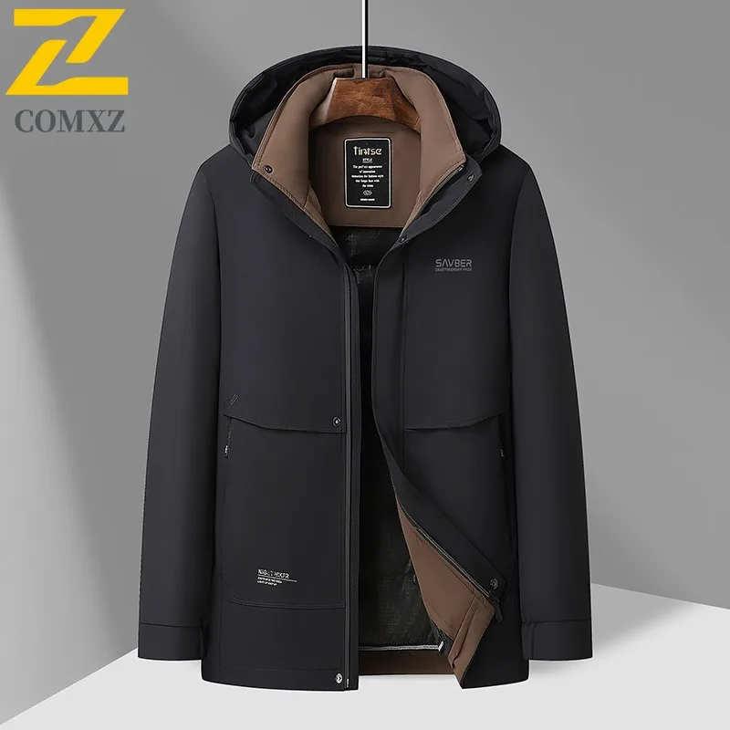COMXZ Luxury Puffer Jacket Men Removable Inner Liner Outdoor Riding Lightweight Padding Coat Hooded Hiking Winter Down Jacket