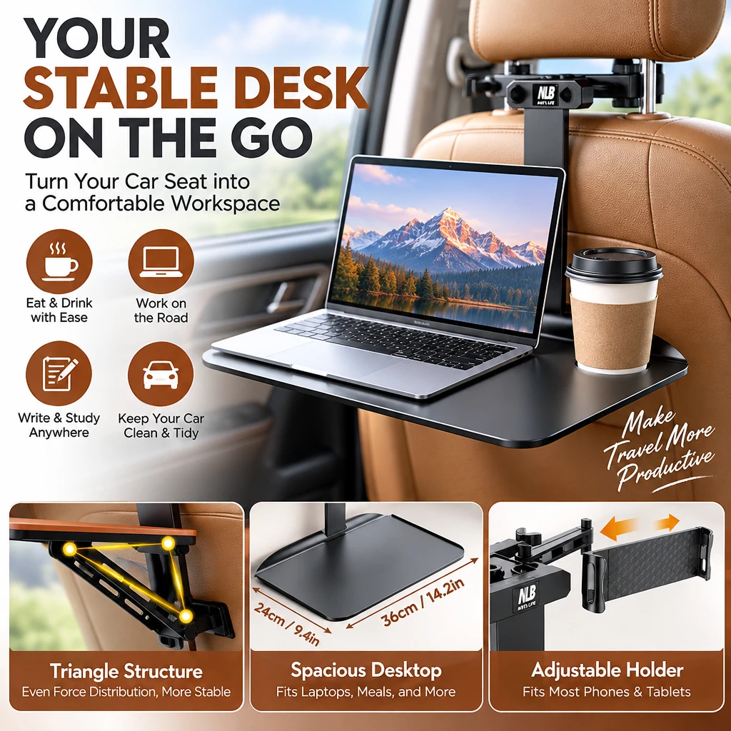 For Tesla New 2026 Backseat Tray Table, Upgraded Foldable Rear Seat Desk with Tablet Holder, for In-Car Eating, Studying Office