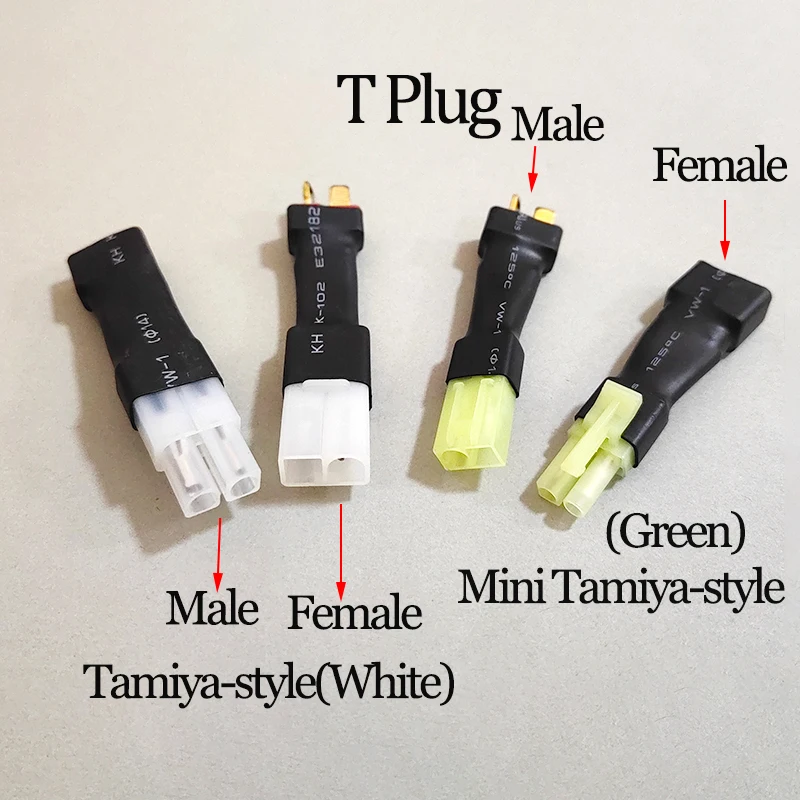 2PCS T Plug to Mini Tamiya Style Adapter Male Female Connector for RC FPV Drone Car Lipo Battery