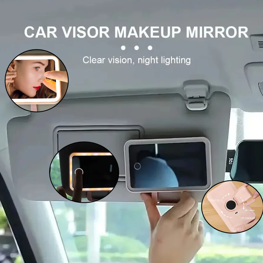 Car Interior Mirrors Sun Visor Plate LED Makeup Mirror for Girls Women 3 Modes Rechargeable Fill Light Universal Vanity Mirror