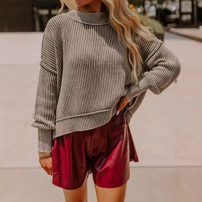 

Elegant Women Knitted Pullover Sweater Top Female 2024 Chic Casual Fashion Long Sleeve O Neck Loose Sweatshirt Knitwear