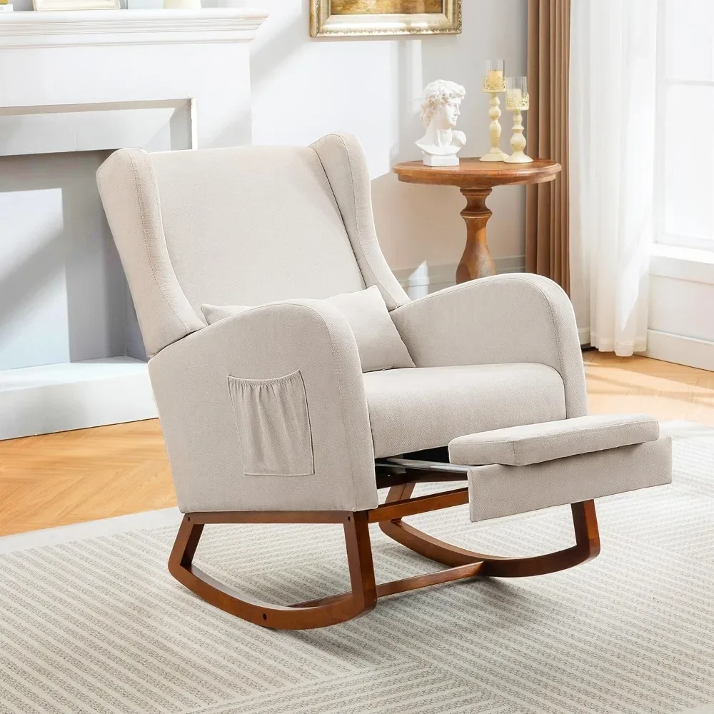 

Rocking Chair Nursery Glider Chair with Foot Rest, Nursery Rocking Chairs with Rubber Wood Legs Side Pocket