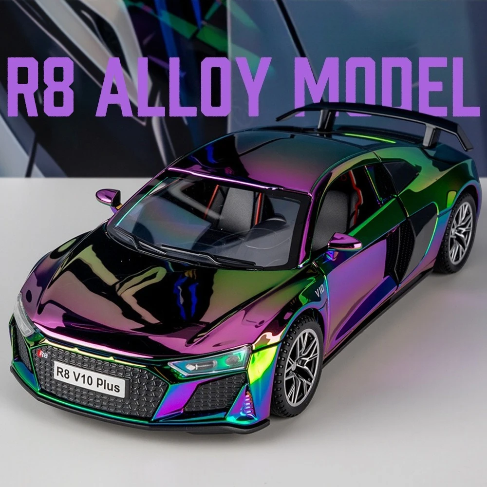 

1:32 R8 V10 Puls 300SL Миниатюрная модель спортивного автомобиля Литая под давлением игрушки из сплава Звук Свет Открытые двери Автомобили Подарок бойфренду