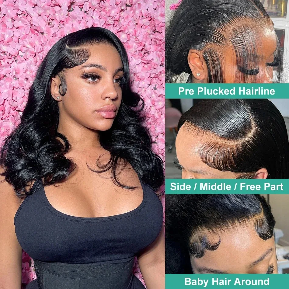 Body Wave Bob Wig 13x6 Transparent Lace Frontal Wig Brazilian Human Hair Wigs Virgin Remy Hair13x4 Lace Closure Wig 180% Density