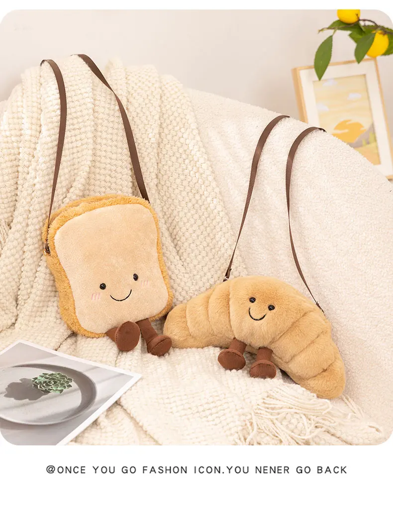 Croissant Brot Toast Plüsch Spielzeug Rucksack Niedliche Kawaii Lebensmittel Form Tasche Kinder Jungen Mädchen Mode Straße Fotografie Weiche Spaß Träger – Detail 11