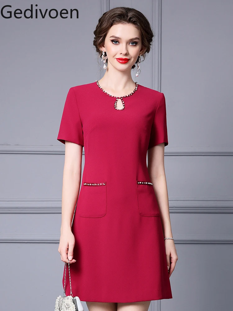 

Gedivoen Fashion Designe Summer Women's Mini A-LINE Dresses O-Neck Collar Embroidered Flares Office Lady Style Slim Dress