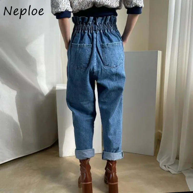 Neploe Casual All-match High Waist Woman Jeans One Buckle Double Pocket Straight Pants Women Harem Pant Trousers Female 2025 New