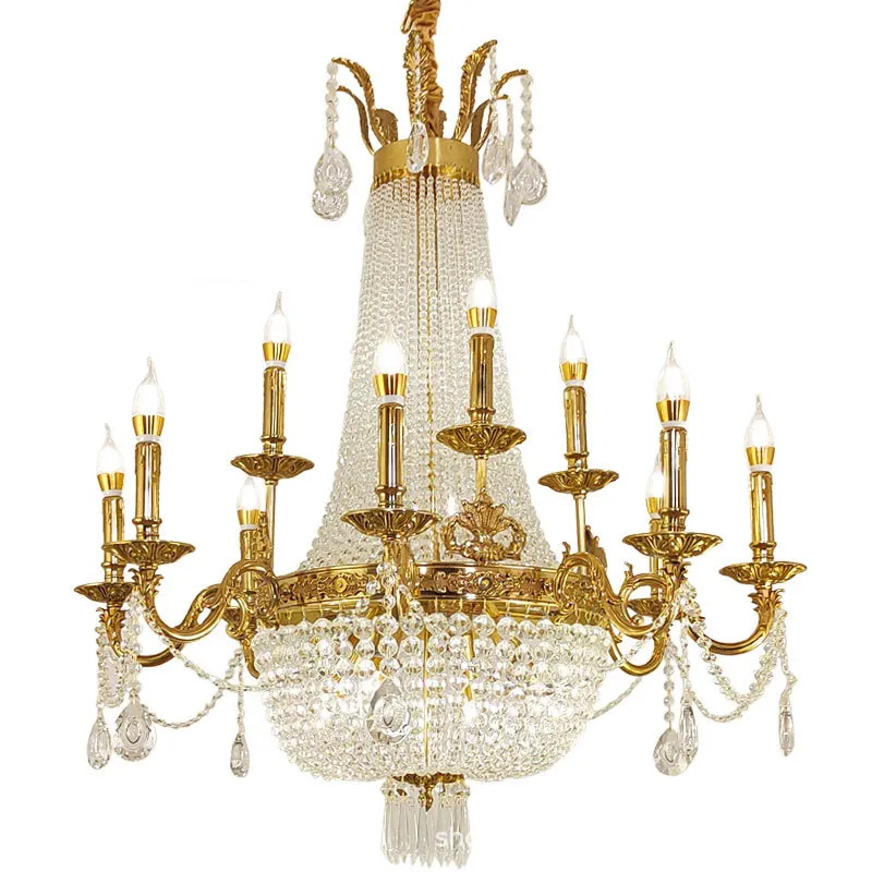 ثريا كريستال فرنسية مصنوعة بالكامل من النحاس على الطراز الأوروبي لغرفة المعيشة وغرفة الطعام