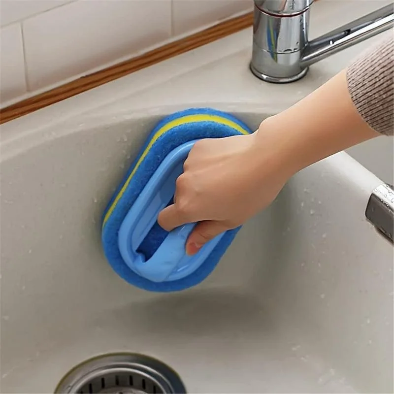 Sponge Cleaning Brush With Handle Bathtub Tile Scrub Brush Kitchen Bathroom Cleaning Sponge Brush Household Cleaning Supplies