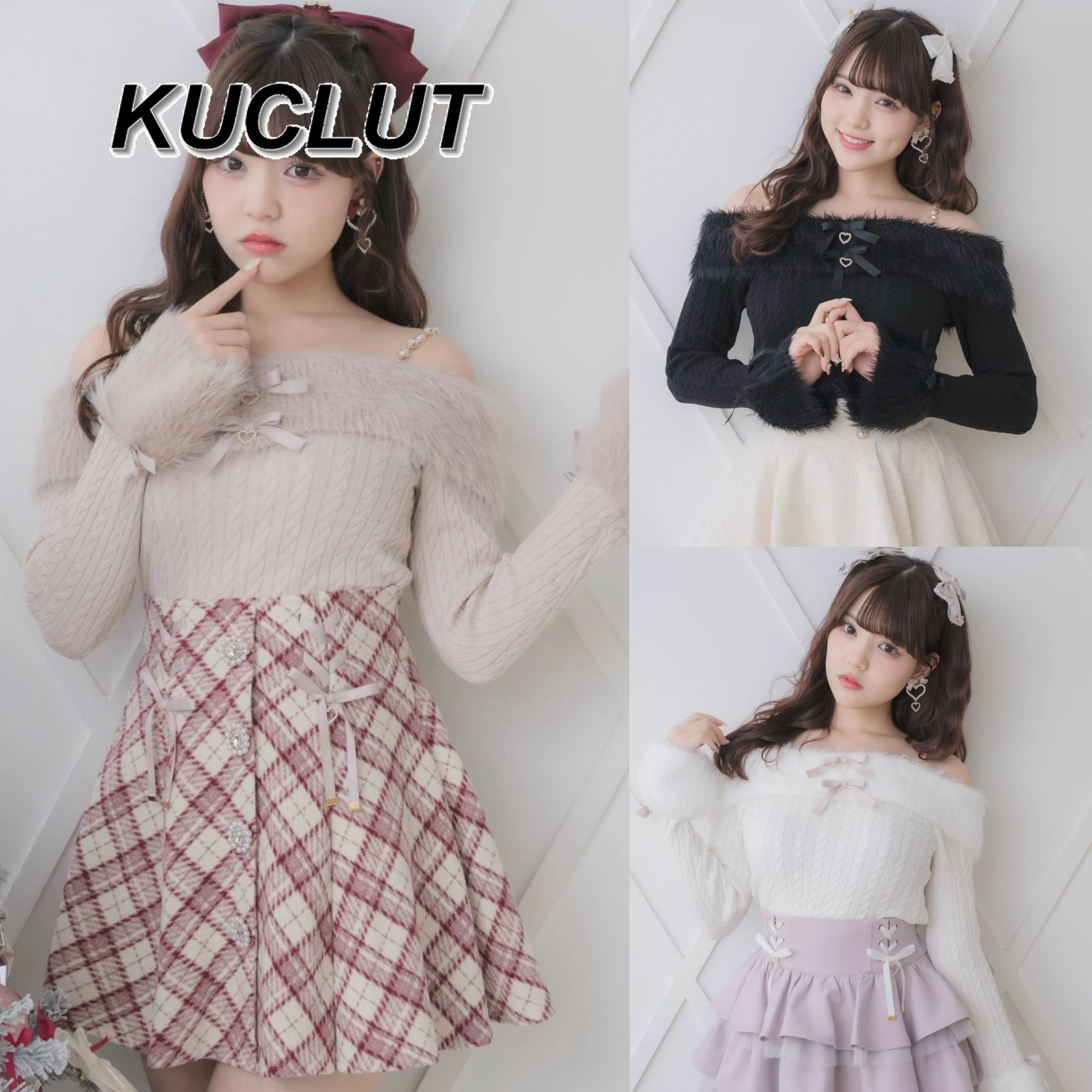 

Rojita Style Off-Shoulder Tie Velvet Knit Sweater Top with Bowknot Heart Design Autumn Winter Pullover Sweaters for Women