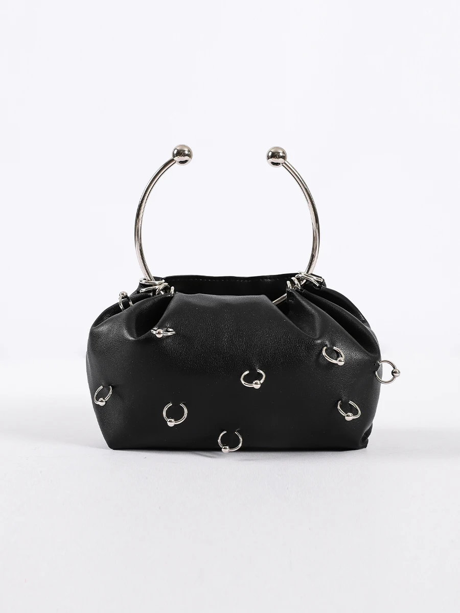 2024 Light Luxury And Fashionable Metal Ring Handle Bucket Shaped Women Bag Fashionable And Personalized Niche Handbag For Women