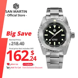 San Martin-Relógio Retro Diver Masculino, relógios mecânicos clássicos, Vintage Miyota, impermeável, SLN C3 Luminous, 41mm, 200m