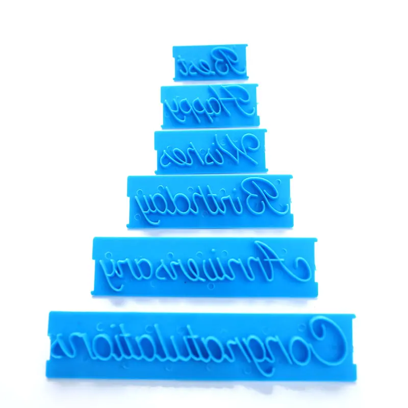 6Pcs Fondant Cake Embosser Letters Mold Happy Birthday Best Wishes Baking Molds*..