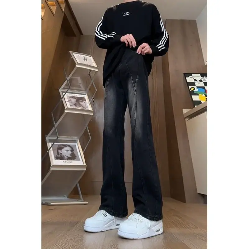 

Мужские джинсы с высокой талией, прямые, слегка расклешенные, для работы, осенние, уличный стиль