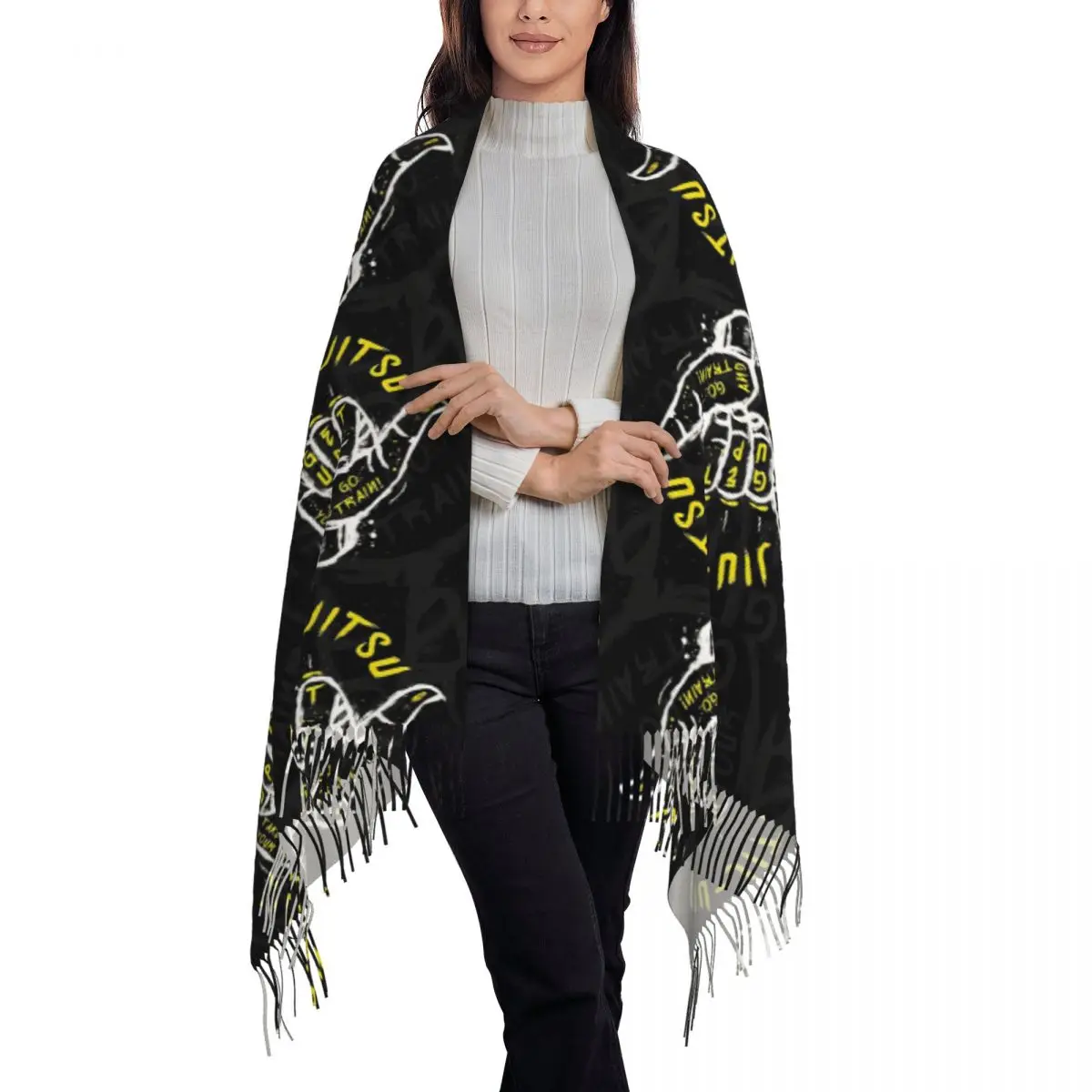 Jiu-jitsu Go Train 2 Scarf Tassel Scarves for Women Soft Warm Shawls and Wraps Large Fall Winter Shawl Wrap