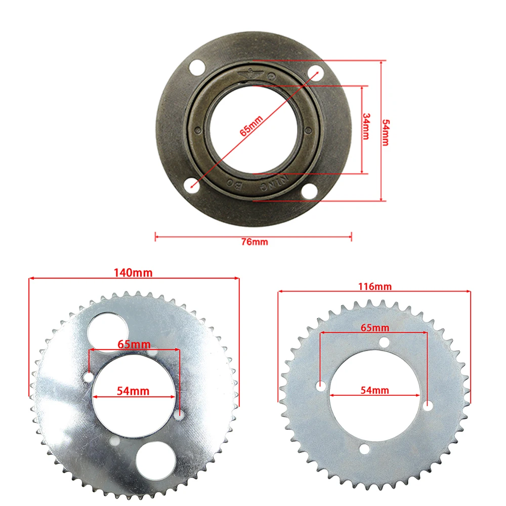 Electric Scooter Rear Wheel T8F 54T 54MM*4 Bolt Sprocket Chain Drive Gear & Freewheel Adapter For Bicycle Pocket Pit Dirt Bike