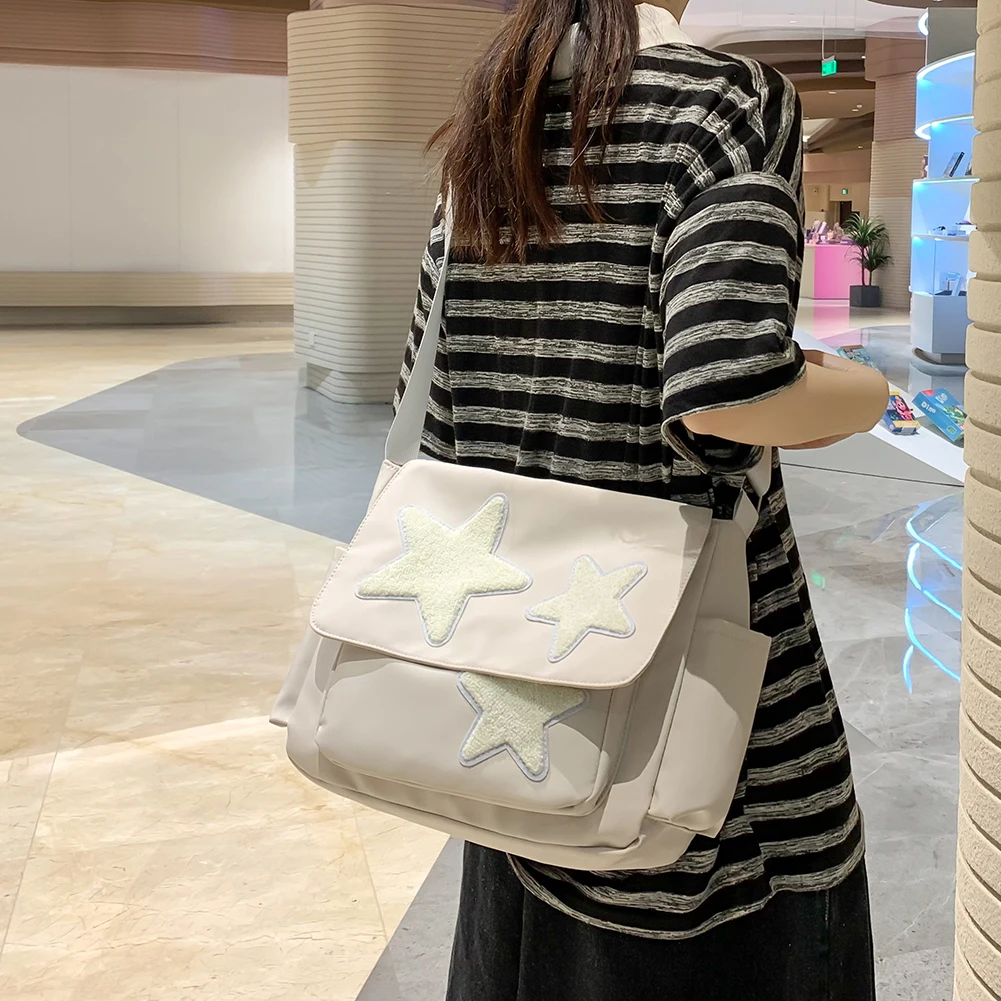 Женская школьная сумка для книг с боковыми карманами Y2K Star Messenger Bag Стильная сумка-саквояж большой вместимости для путешествий на открытом воздухе