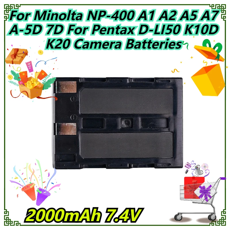 

2000mAh 7.4V For Minolta NP-400 A1 A2 A5 A7 A-5D 7D For Pentax D-LI50 K10D K20 Camera Batteries