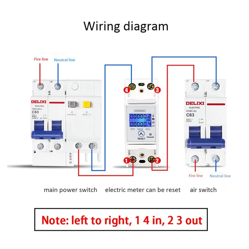 Vatímetro de Riel Din, medidor de energía Kwh, monofásico, dos cables con función de reinicio, CA 220V, 50Hz