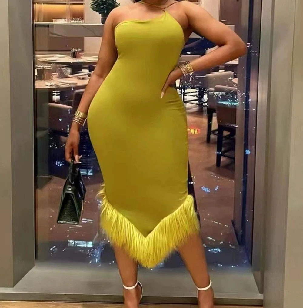 

2025 African summer latest style feather edge halter neck sleeveless skirt for women-GZXX198