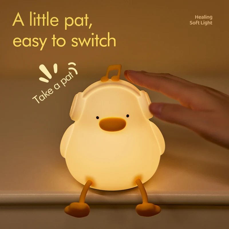 NEW LED Night Lights Duck Silicone Nightlight USB Rechargeable Lamp Cute Bedside Decor for Boys Girls Birthday Christmas Gift