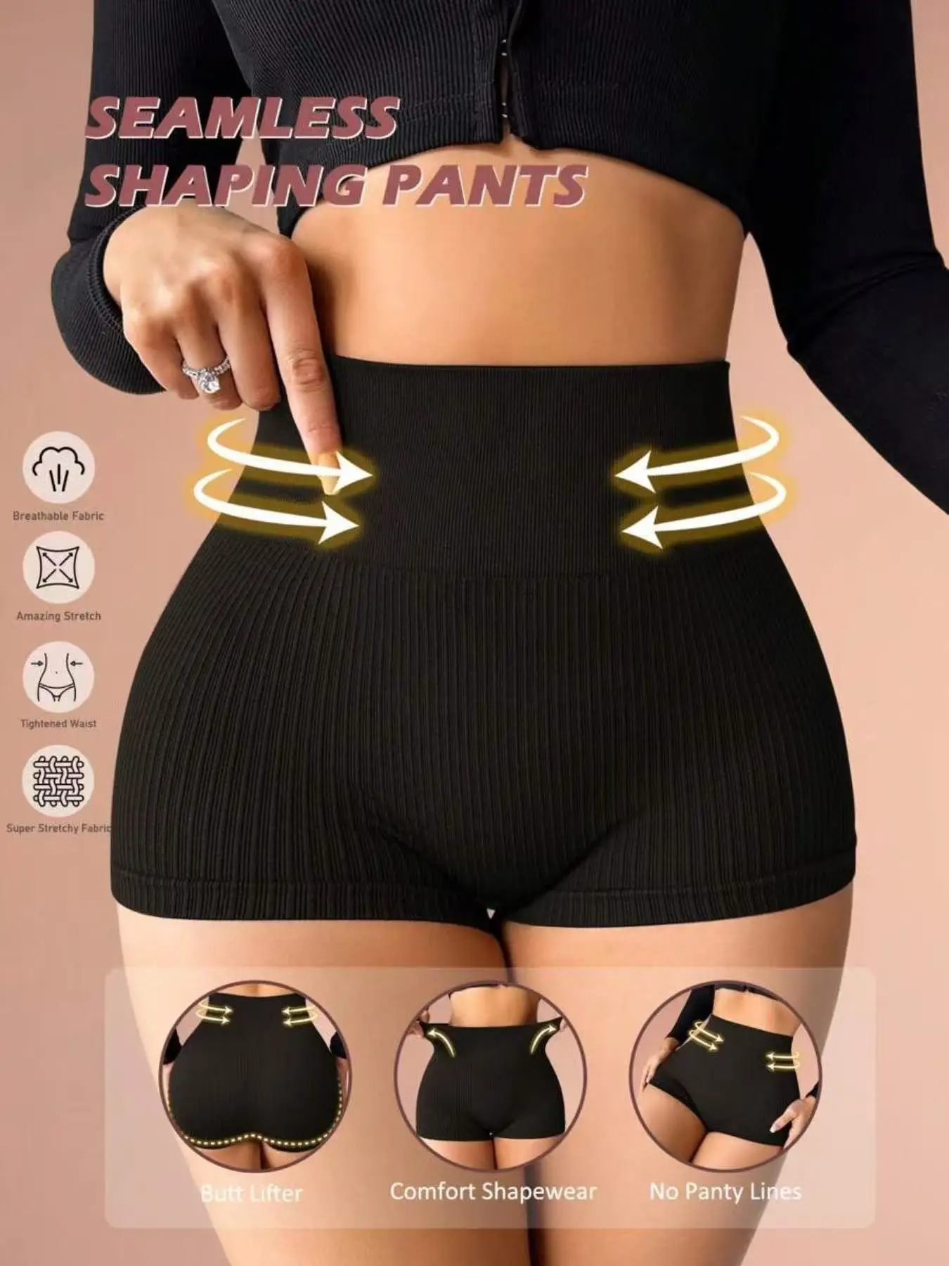 Women Seamless Ribbed Workout Shorts High Waist Letter Print Butt Lifting Gym Sports Shorts