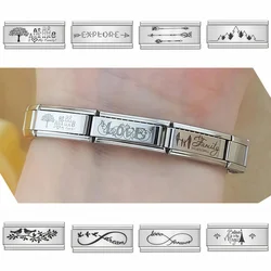 Long Laser Simplicity Pattern Bangles Love Family Modular Italian Charms Links Bracelet Stainless Steel Jewelry Fit DIY Making