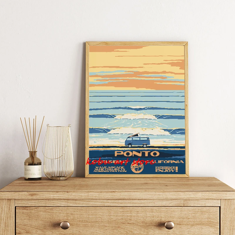 Vintage National Parks Surf Poster San Diego San Francisco, California Coastal Beach Canvas Painting Wall Art Prints Home Decor
