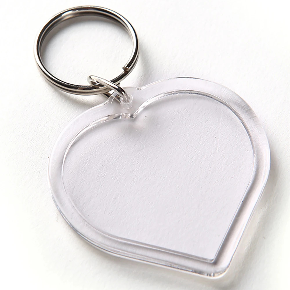 100pcs Heart Shape Acrylic Photo Insert Keychain Blank DIY Picture Frame Key Ring Transparent Photo Holder Keyrings Gift