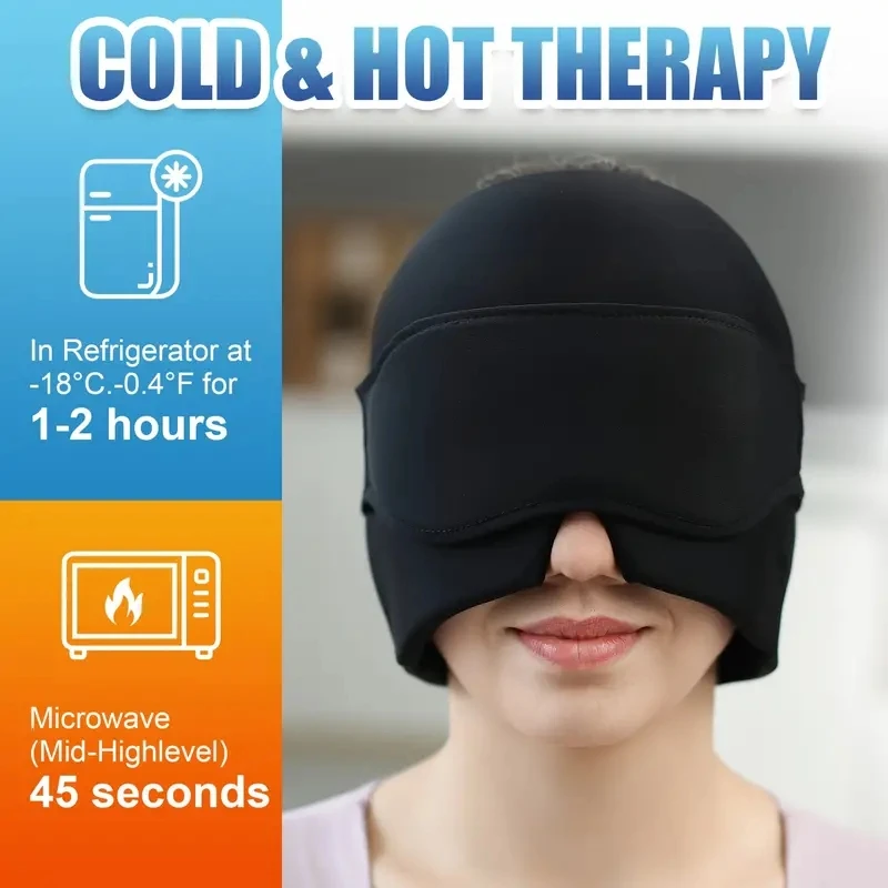 2PCS SET Ice Cap And Ice Eye Mask, Migraine Headache Relief Hat, Cold Head Wrap, Gel Ice Pack, Sleeping Eye Mask For Puffy Eyes