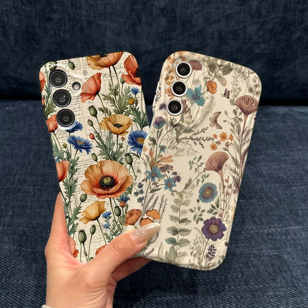 Vintage Floral Butterfly Plant For Samsung Galaxy A73 A55 A26 A24 A06 A05 Feilin Phone Case Wave Oil Phone Case Cover