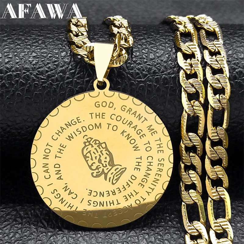 God Grant Me The Serenity To Accept Necklace for Women Men Stainless Steel Bible Verse Prayer Hand Chain Jewelry collar N2929S02