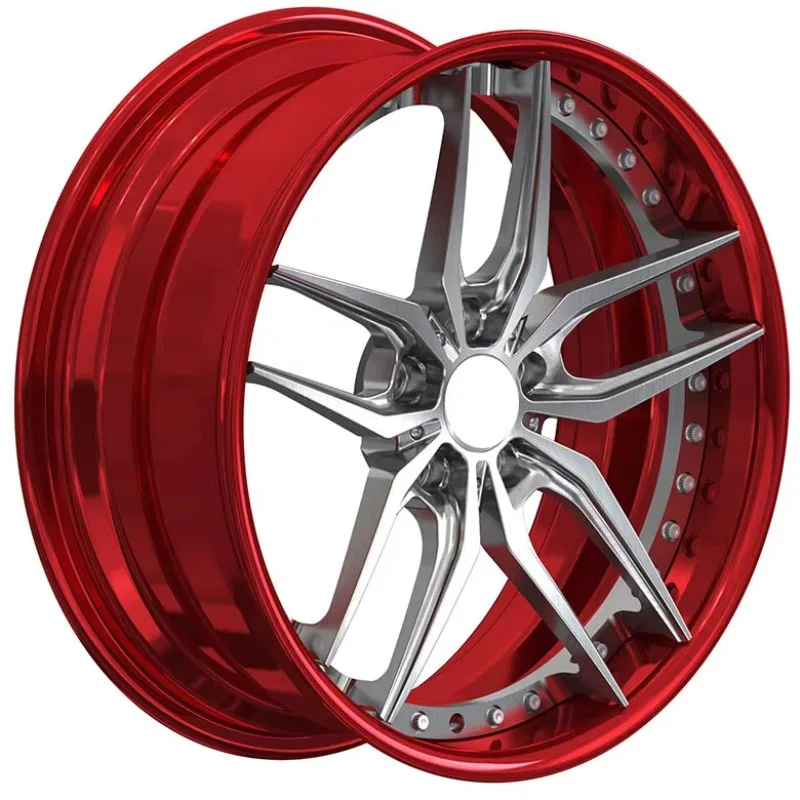 

Factory Custom Forged Car Wheel Two-piece Red Wheel With Black Center Plate