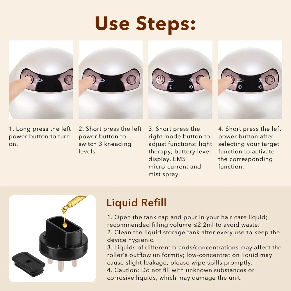 Portable Red Light Head Massager 660nm with Mist Spray Kneading Scalp Relaxation Machine Oil Applicator for Head Massage