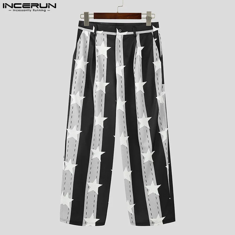 INCERUN 2025 Pantaloni stile coreano Moda uomo Stella a righe Pantaloni lunghi a gamba larga Casual Streetwear Uomo All-match Pantalons S-5XL