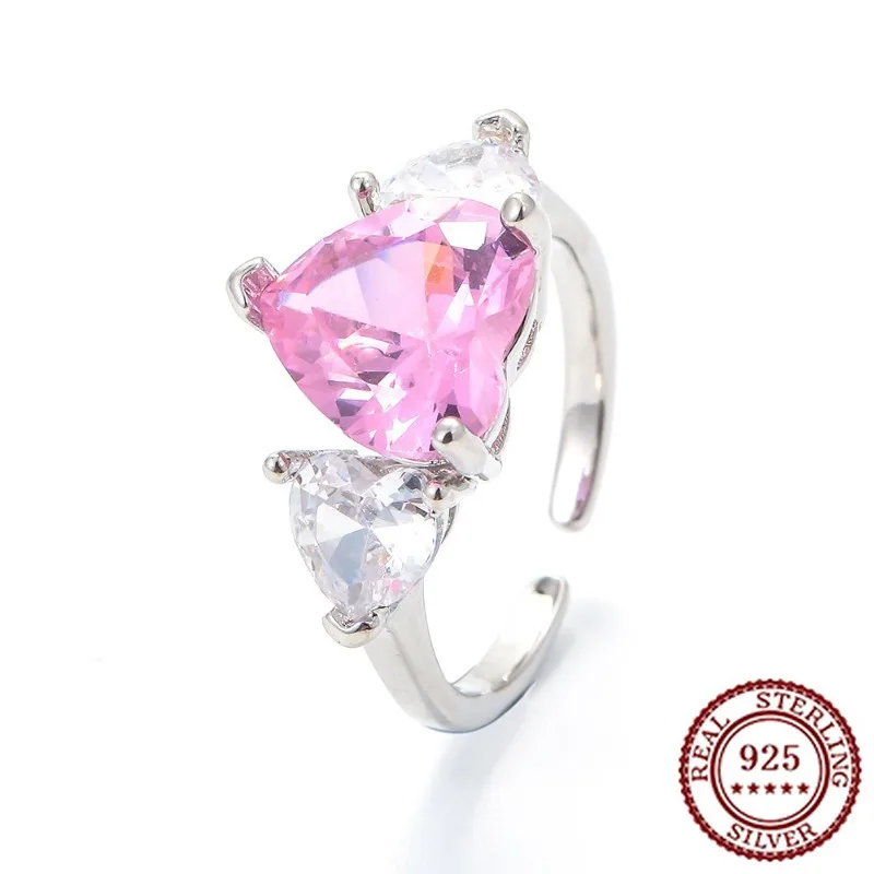 

No.3 Red Corundum Simulated Red Tourmaline Simple Heart shaped Open Ring Women's Fashion Internet Red Ring Jewelry