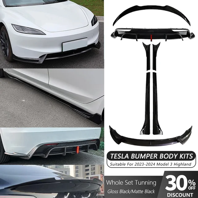Zestawy Body Kitów, Listwy Zderzakowe, Dyfuzory, Spojlery Tuningowe do Tesli, Akcesoria, Czarny Połysk/Mat, Do Tesli 2023-2024+ Highland Model 3
