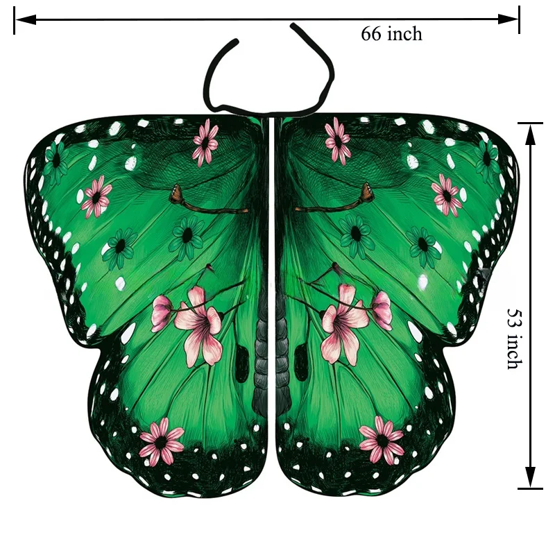 Butterfly Wings Adult Fairy Dress Up Cape Flower Printed Halloween Party Costume Props Wing Shawl Cosplay Accessory Stage Cloak