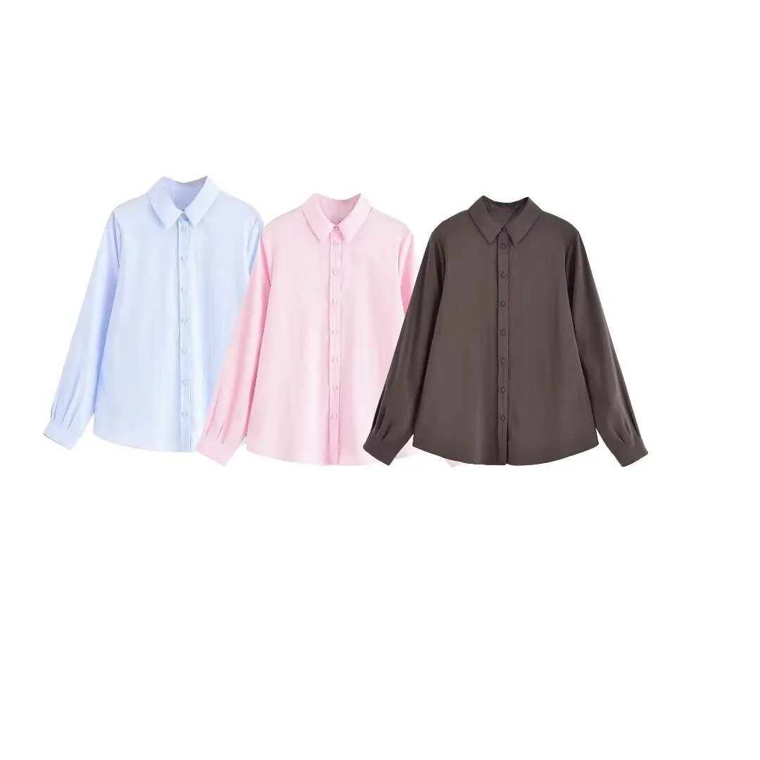 

Модная повседневная рубашка с длинным рукавом в европейском и американском стиле, однотонная, мягкая на ощупь, коллекция Весна 2026