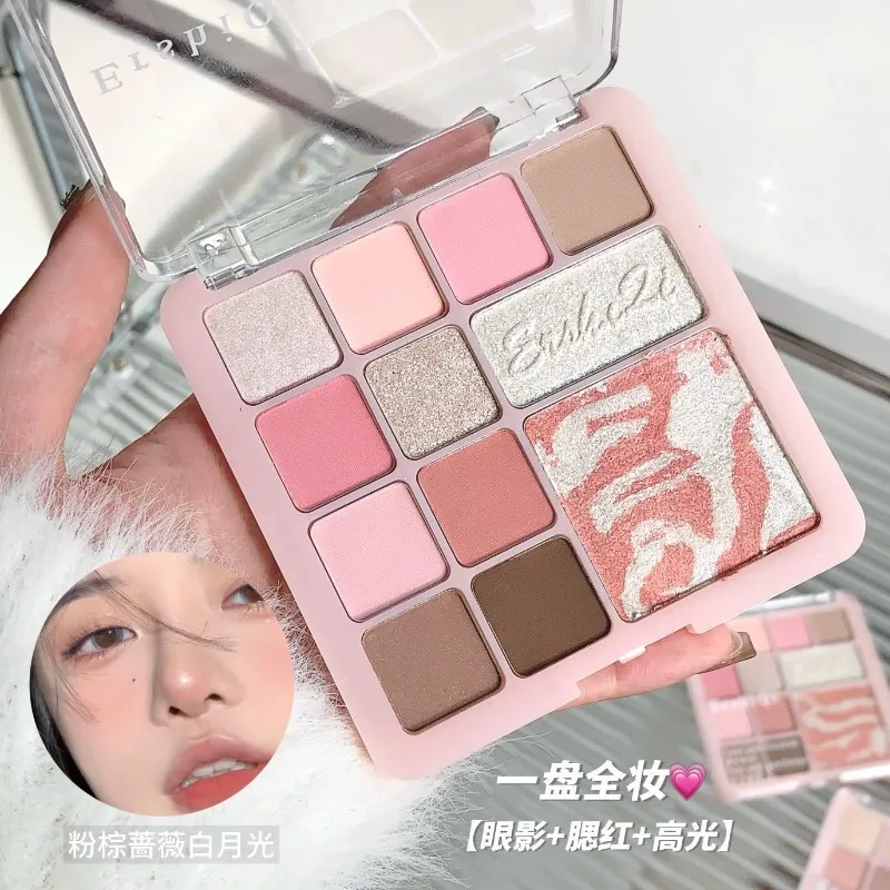 Ombretto a 9 colori a bassa saturazione Fine Shimmer Evidenzia fard rosa Fard perlato Ombretto Occhi Trucco viso