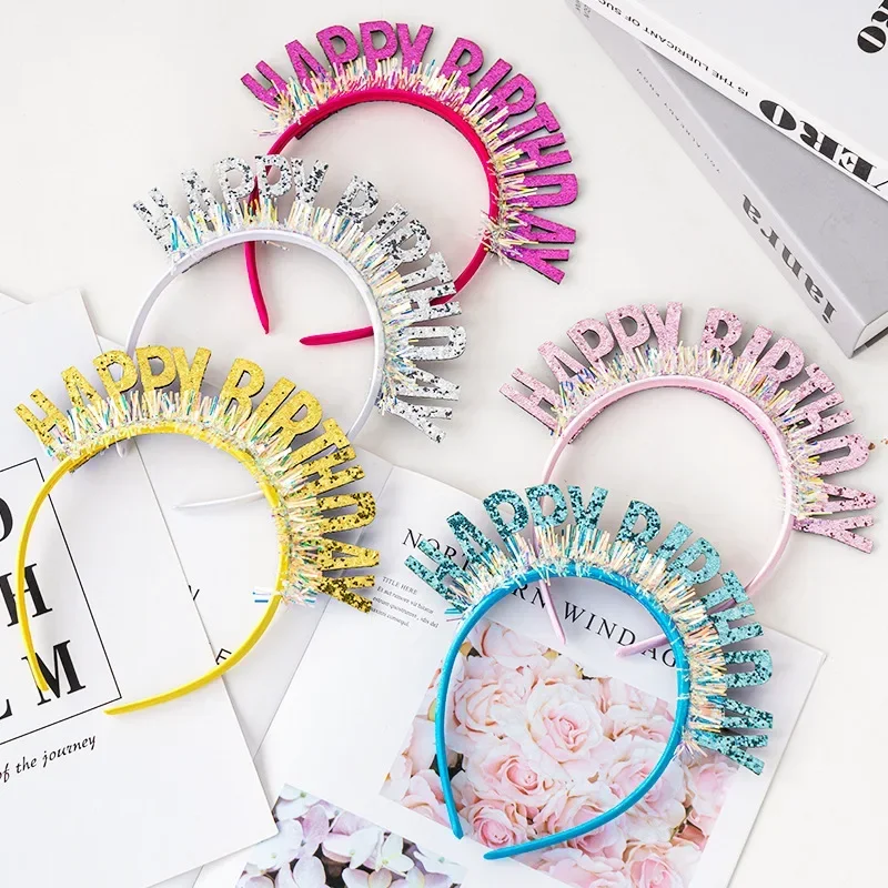 Happy Birthday Headband Girl\'s Birthday Decoration Hat Crown Party Decoration for Girl Children\'s Birthday Supplies