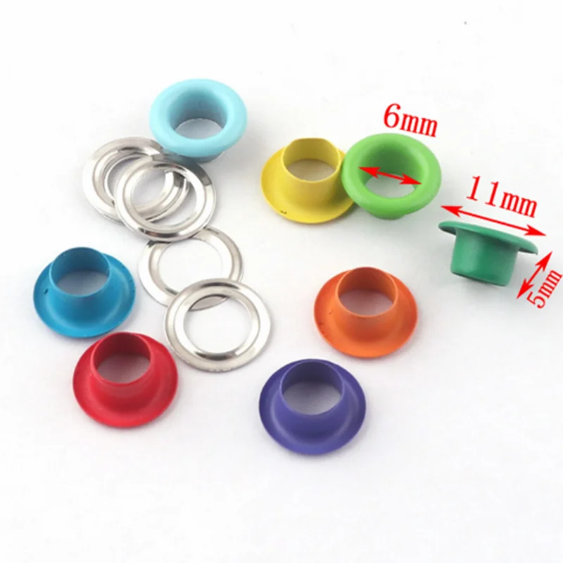 100 Red/Blue/Green/Yellow/Orange/Dark blue/Dark green/Purple 6mm Eyelets with Grommets For Clothes Leather Canvas Bag Shoes