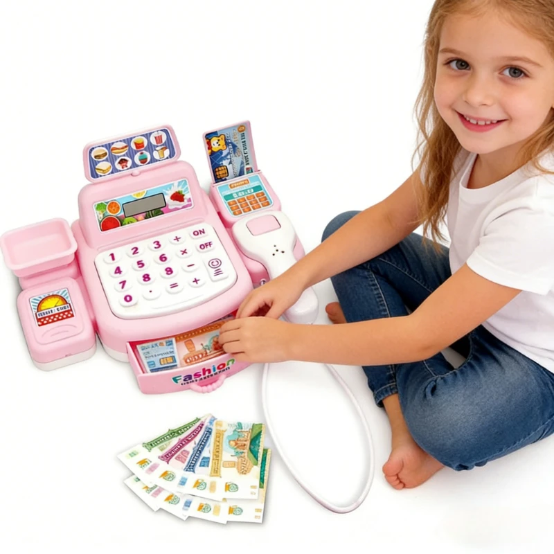 Juguete de Simulación de Caja Registradora, Juego Electrónico con Efectos de Luz y Sonido, Juguete de Supermercado para Niños y Niñas